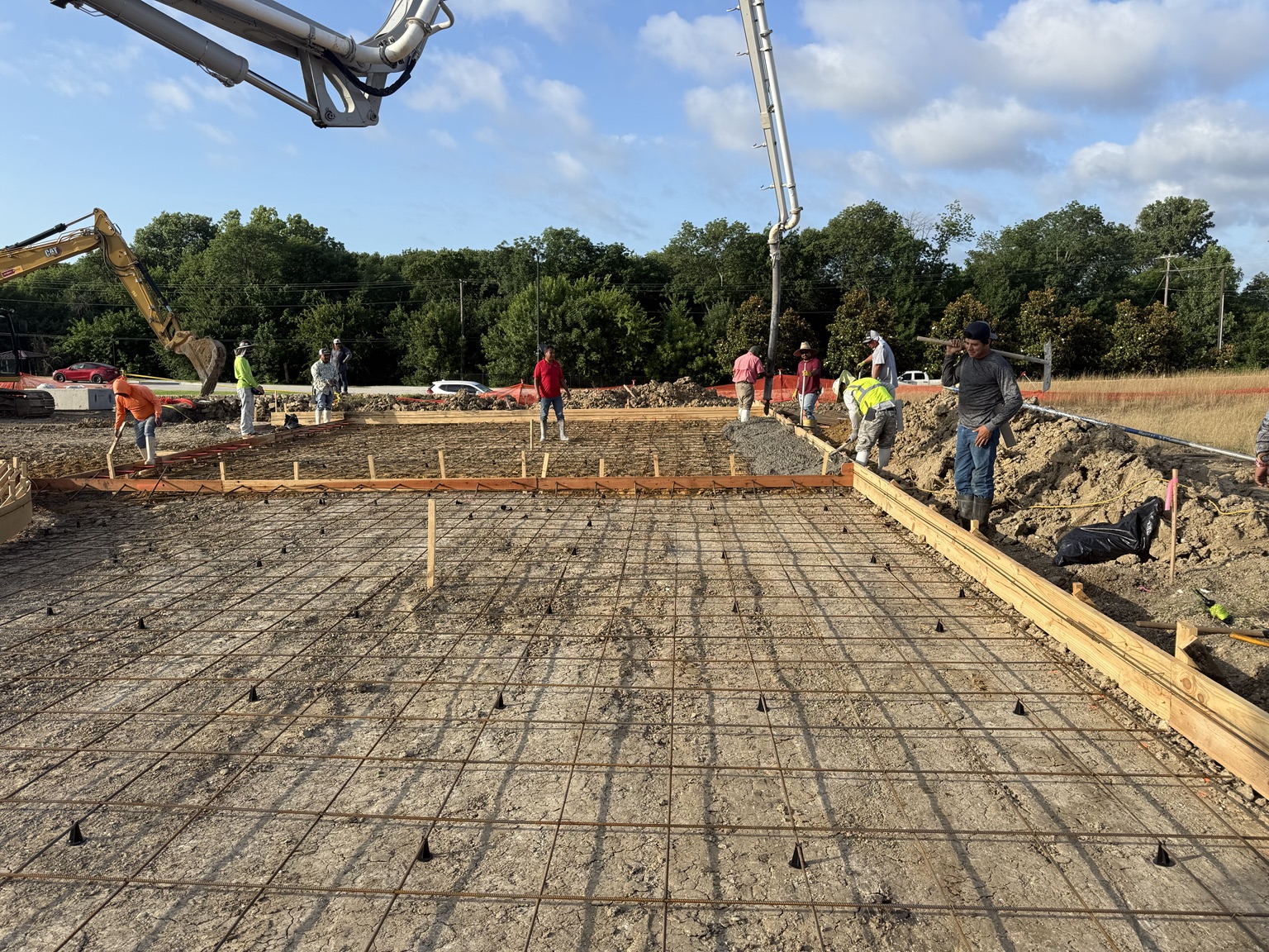 Reinforcing steel and pump placement before a concrete pour